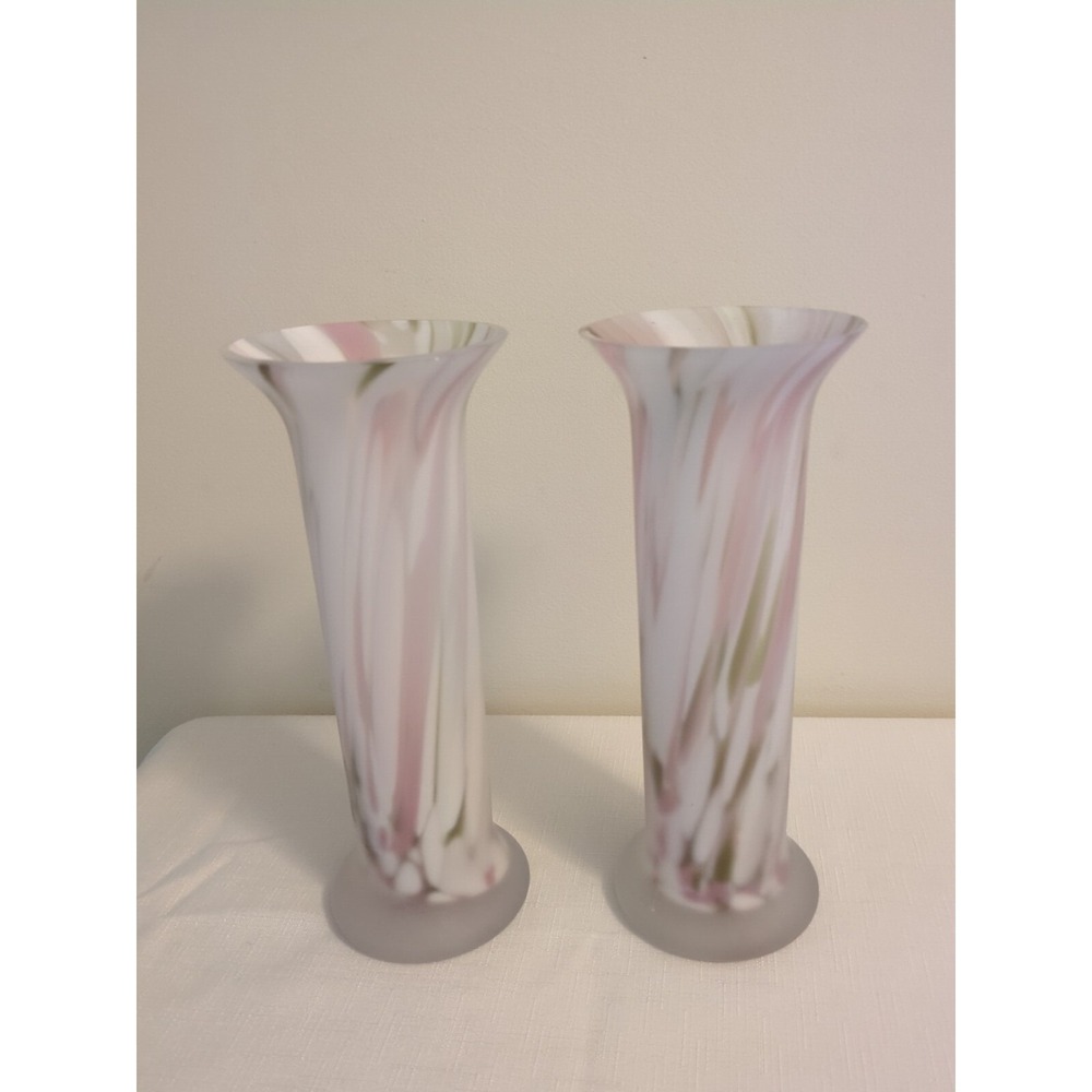 2  Ten‎ Inch Flared Top European Vases W/ Shades Of Pink, White, & Green
